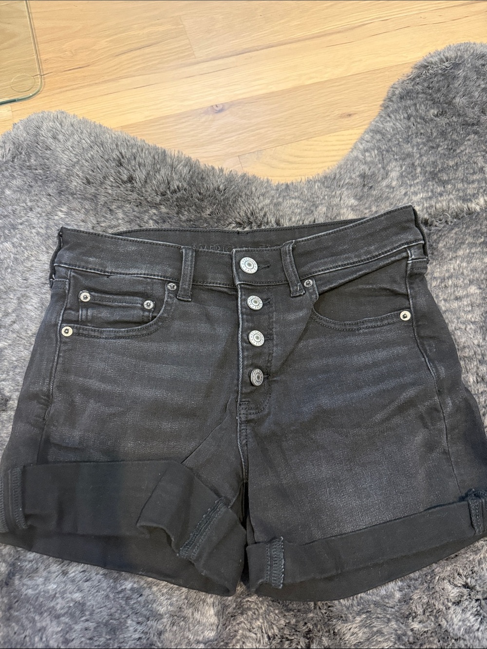 American Eagle Outfitters Black Button-Fly Denim Shorts